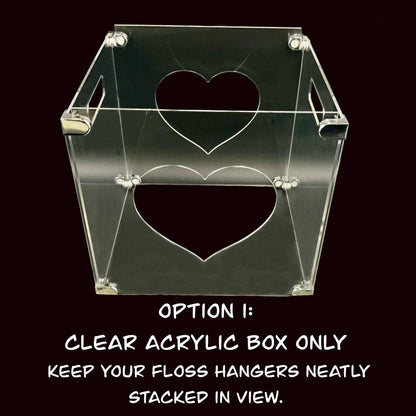 Clear Acrylic Floss Hanger Storage Box–Optional 10 or 20 Clear or Pastel Hangers–Cross Stitch Thread Organizer Gift Present for Stitchers