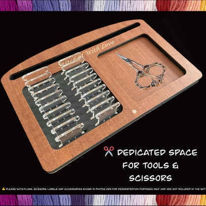 Wooden Project Tray Set–Cross Stitch Organizer with 20 Clear Acrylic Bobbins–Holds Tools,Scissors,Needles–Mother's Day Gift
