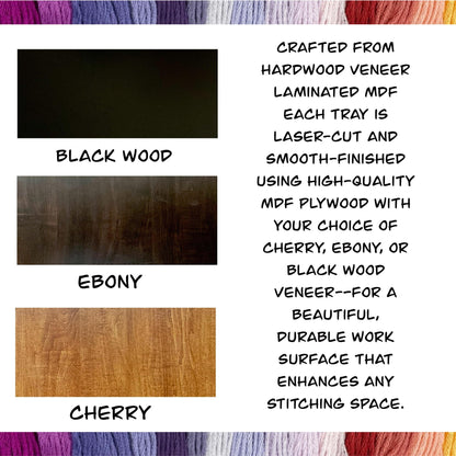Cross Stitch Tray with 72 Acrylic or 80 Plastic Bobbins–Tool &Phone Slot–Mother's Day Gift for Stitcher–Cherry,Ebony,Black Wood