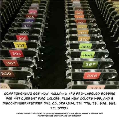 Pre-Labeled 490 Color Acrylic Bobbins:Perfect Gift for Cross-Stitch & Embroidery,490 Prelabeled Acrylic Bobbins-Durable 3mm Set Best Present