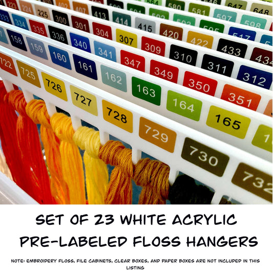 Set of 23 White Acrylic Pre-Labeled Floss Hangers for 447 DMC Colors–Perfect Present for Cross Stitchers, Gift Thread Hangers, Foss Storage