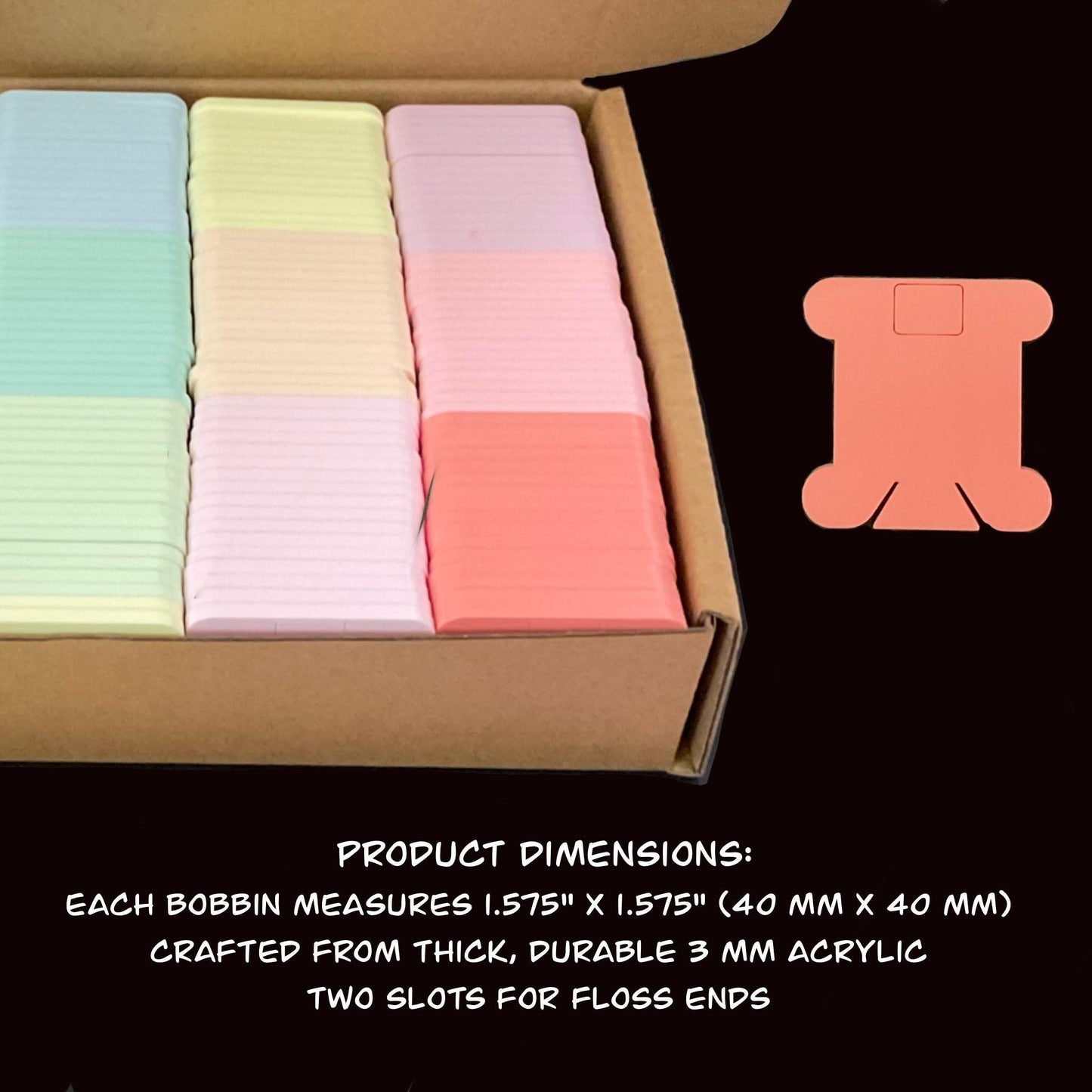 3 mm Pastel Acrylic Floss Bobbins Set–3mm Blank Thread Organizers for Cross Stitch Embroidery Storage, Embroidery Needlework Organization