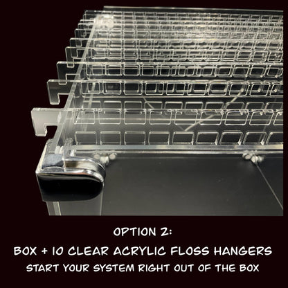 Clear Acrylic Floss Hanger Storage Box–Optional 10 or 20 Clear or Pastel Hangers–Cross Stitch Thread Organizer Gift Present for Stitchers