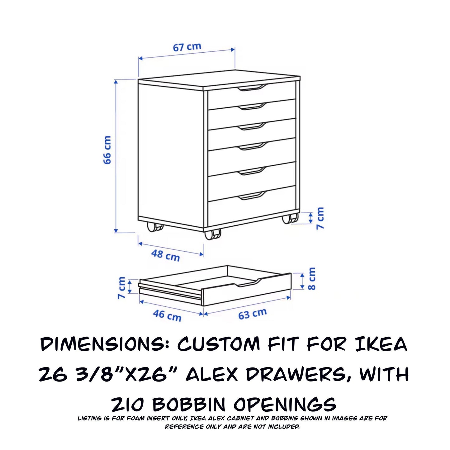 Wide IKEA Alex 26” Drawer Foam Insert for Floss Bobbins-Cross stitch,Embroidery and Needlework Organization, Present Gift for Cross Stitcher
