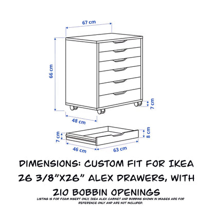 Wide IKEA Alex 26” Drawer Foam Insert for Floss Bobbins-Cross stitch,Embroidery and Needlework Organization, Present Gift for Cross Stitcher