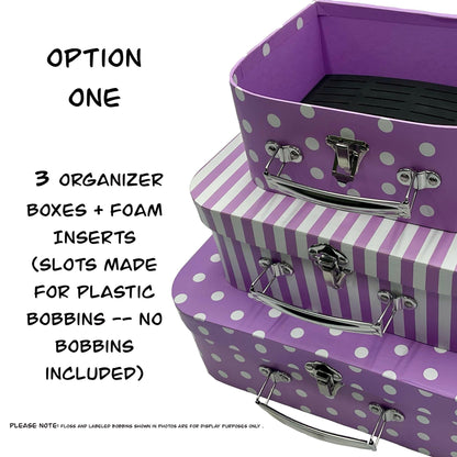 Travel Floss Bobbin Box Set–3 Organizer Boxes with Foam Inserts–Holds 151 Acrylic or 206 Plastic Bobbins–Gift Cross Stitch Storage