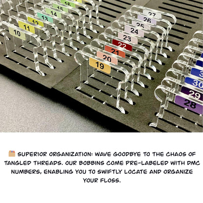 1-35 Pre-Labeled 3mm Clear Acrylic Bobbins: Perfect Gift for Cross-Stitch Embroidery, 35 Colors Prelabeled Acrylic Bobbins Set Best Present